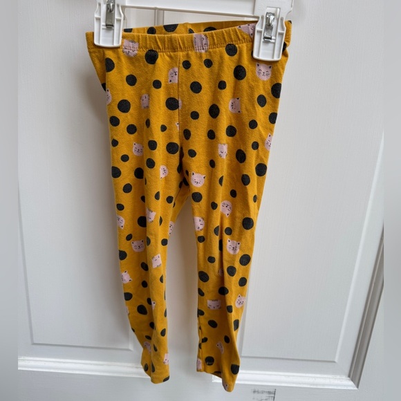 Cat & Jack 2T Girls Yellow Stretchy Leggings with Pink Cat Print - Picture 1 of 5